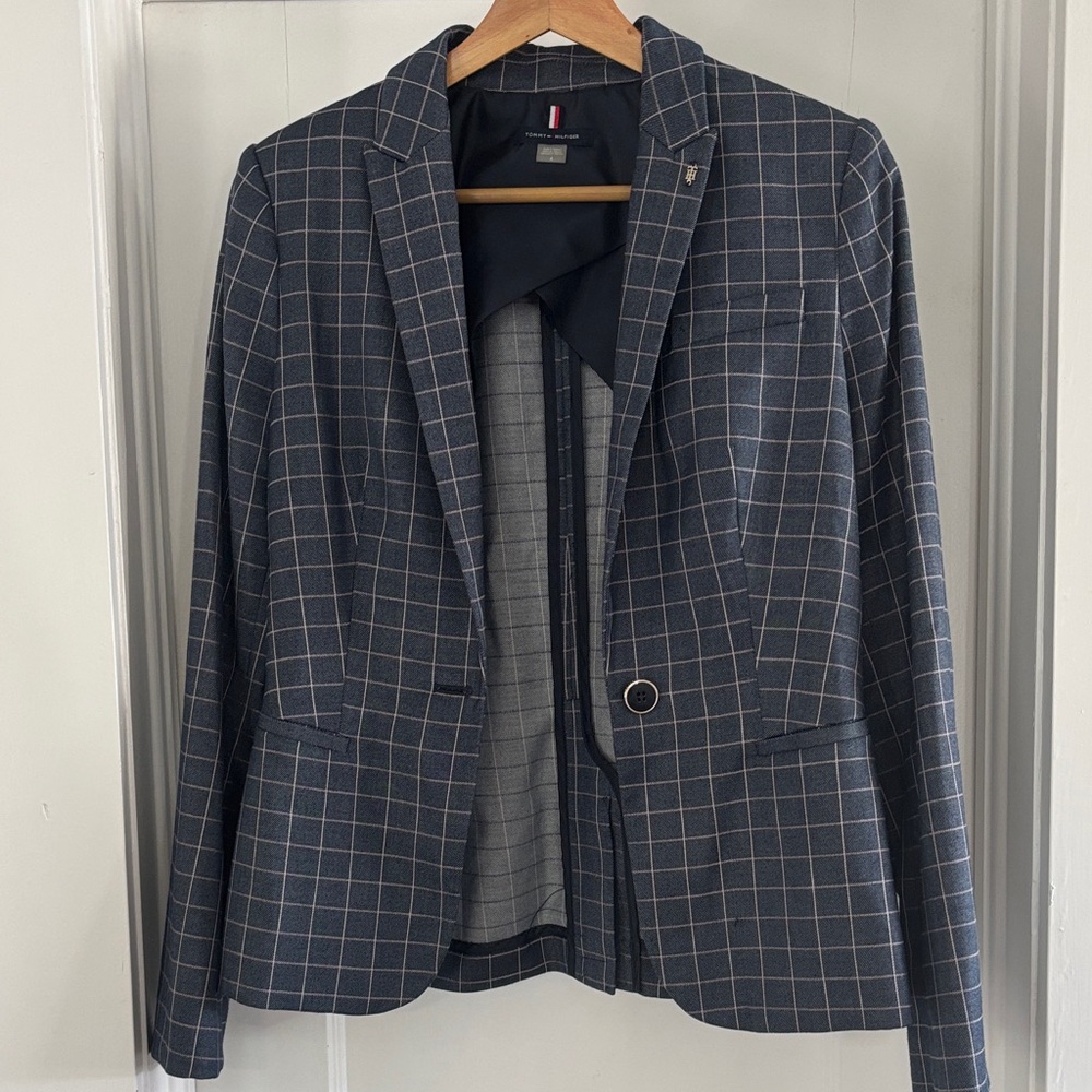 Tommy Hilfiger Women's Navy Checkered Blazer